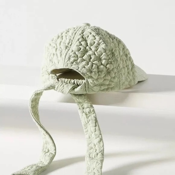 NWT Anthropologie Green Embroidered Floral Baseball Cap - Picture 3 of 4